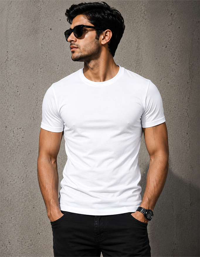 100% Cotton Premium White Crew Neck T-Shirt