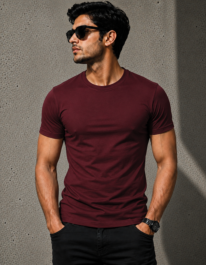 100% Cotton Premium Maroon Crew Neck T-Shirt