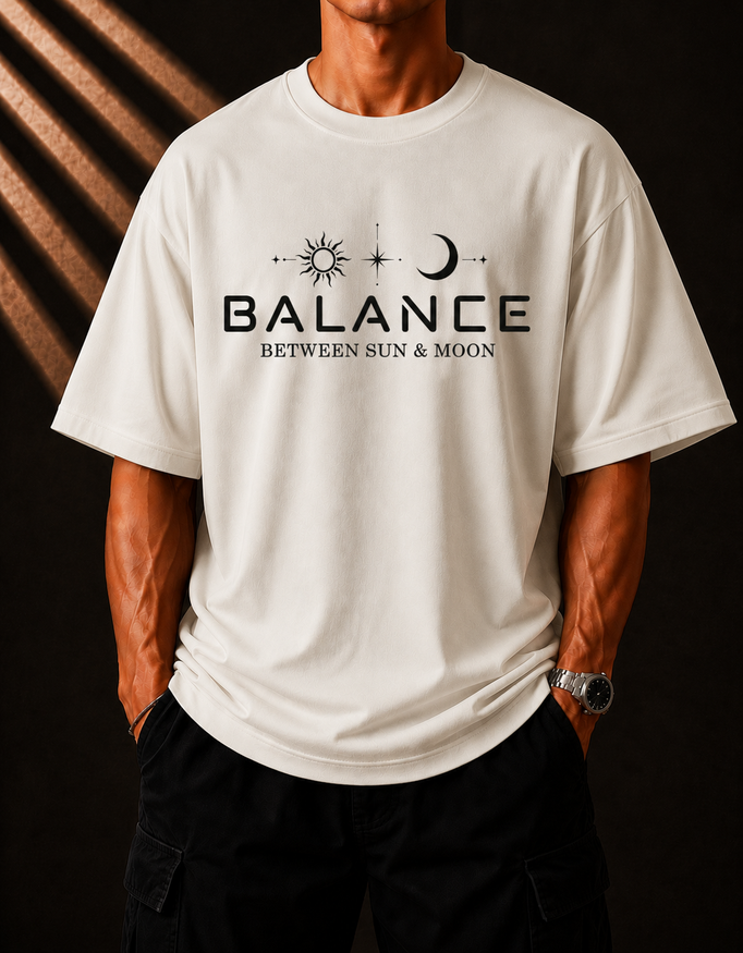 Balance Between Sun & Moon Oversized T-Shirt | 240 GSM Premium Cotton | Unisex