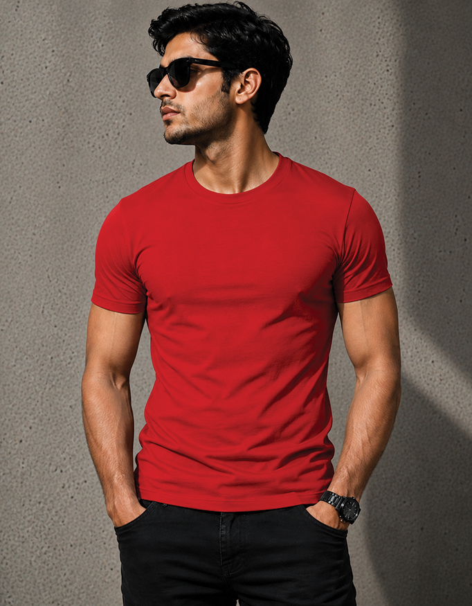 100% Cotton Red Regular Fit T-Shirt