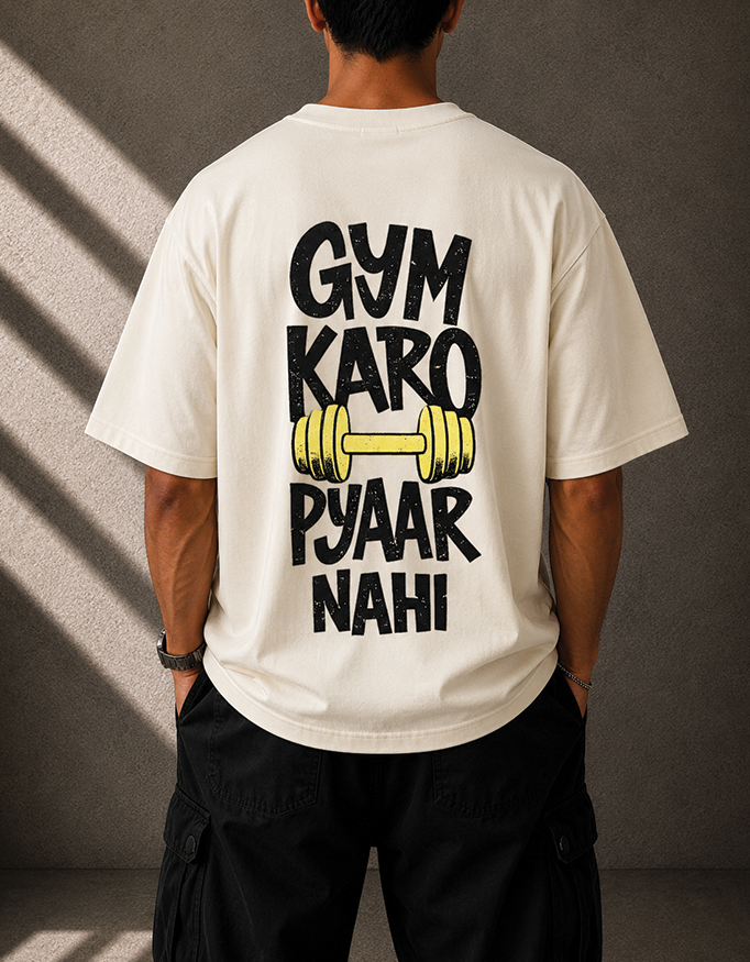 Back view of off-white oversized 240 GSM cotton graphic T-shirt