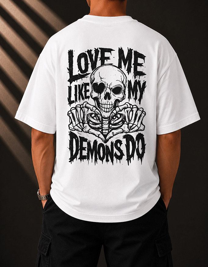 Back view of white oversized 240 GSM cotton graphic T-shirt featuring