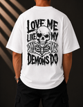 Back view of white oversized 240 GSM cotton graphic T-shirt featuring